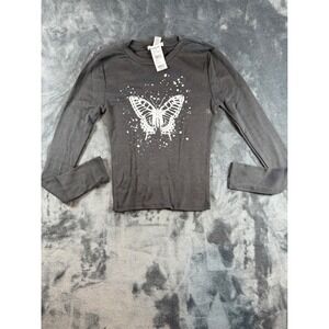 TILLYS Butterfly Graphic Long Sleeve Top Charcoal Gray XS